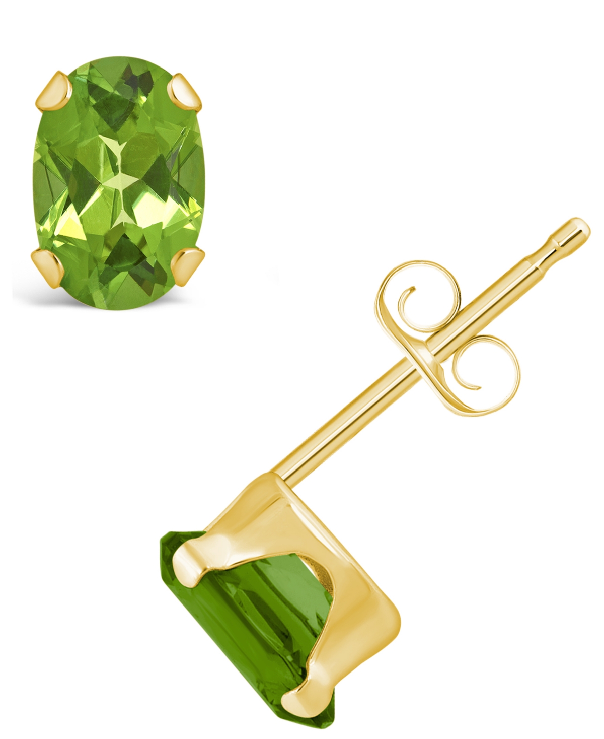 Macy's Gemstone Stud Earrings In 10k Yellow Gold In Peridot