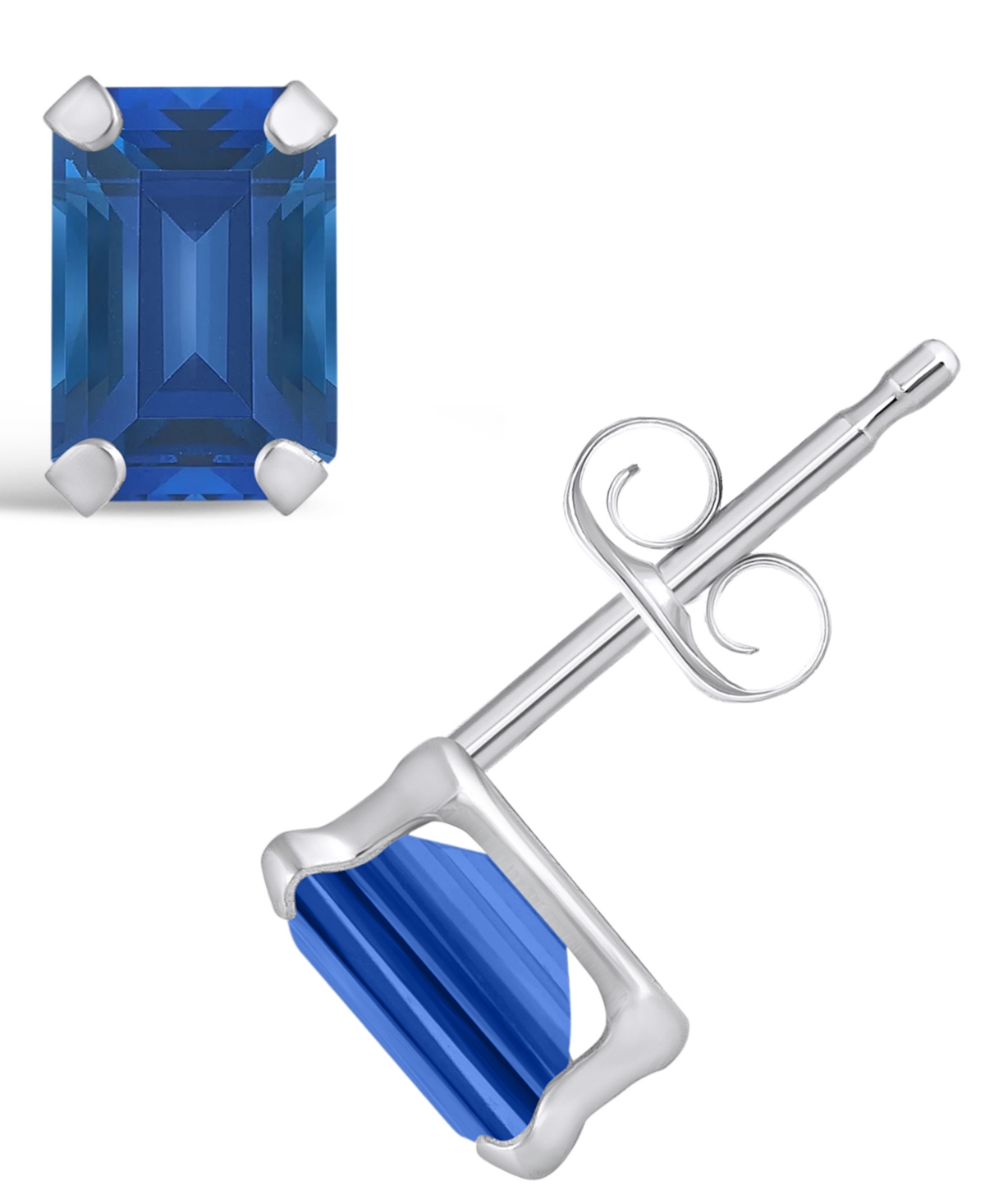 Macy's Gemstone Stud Earrings In 10k White Gold In Sapphire