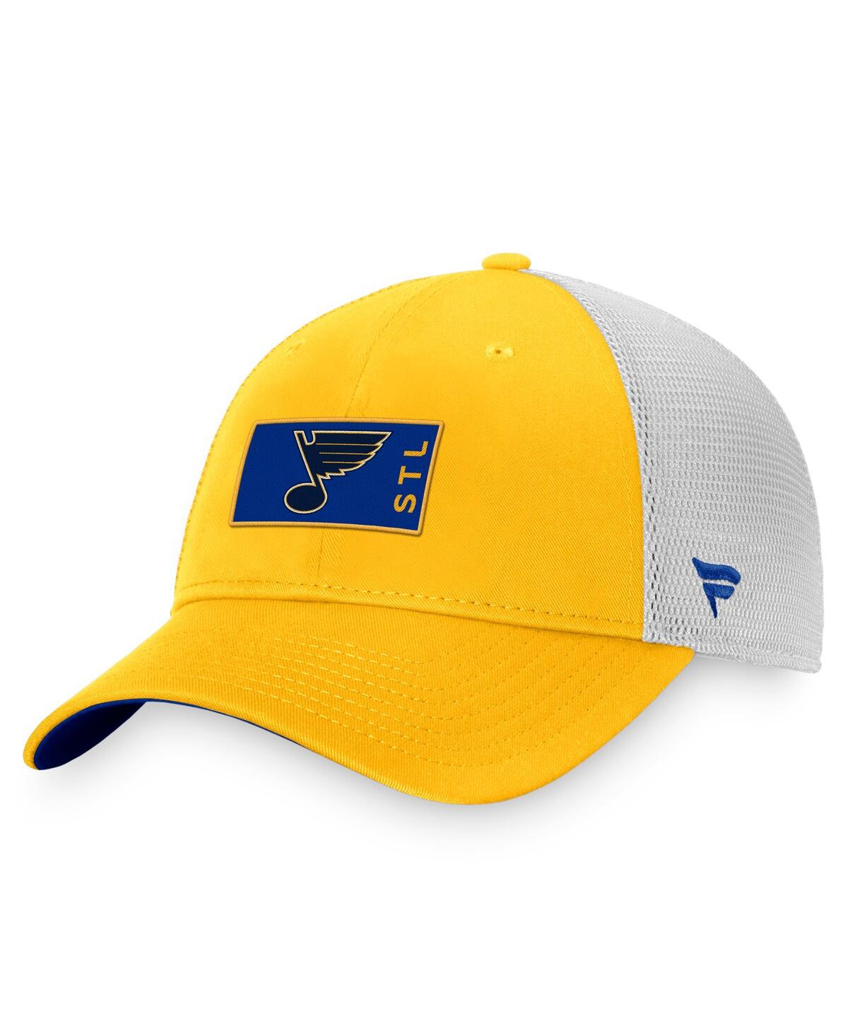 Fanatics Branded Gold/white St. Louis Blues Authentic Pro Rink Trucker Snapback Hat In Gold,white