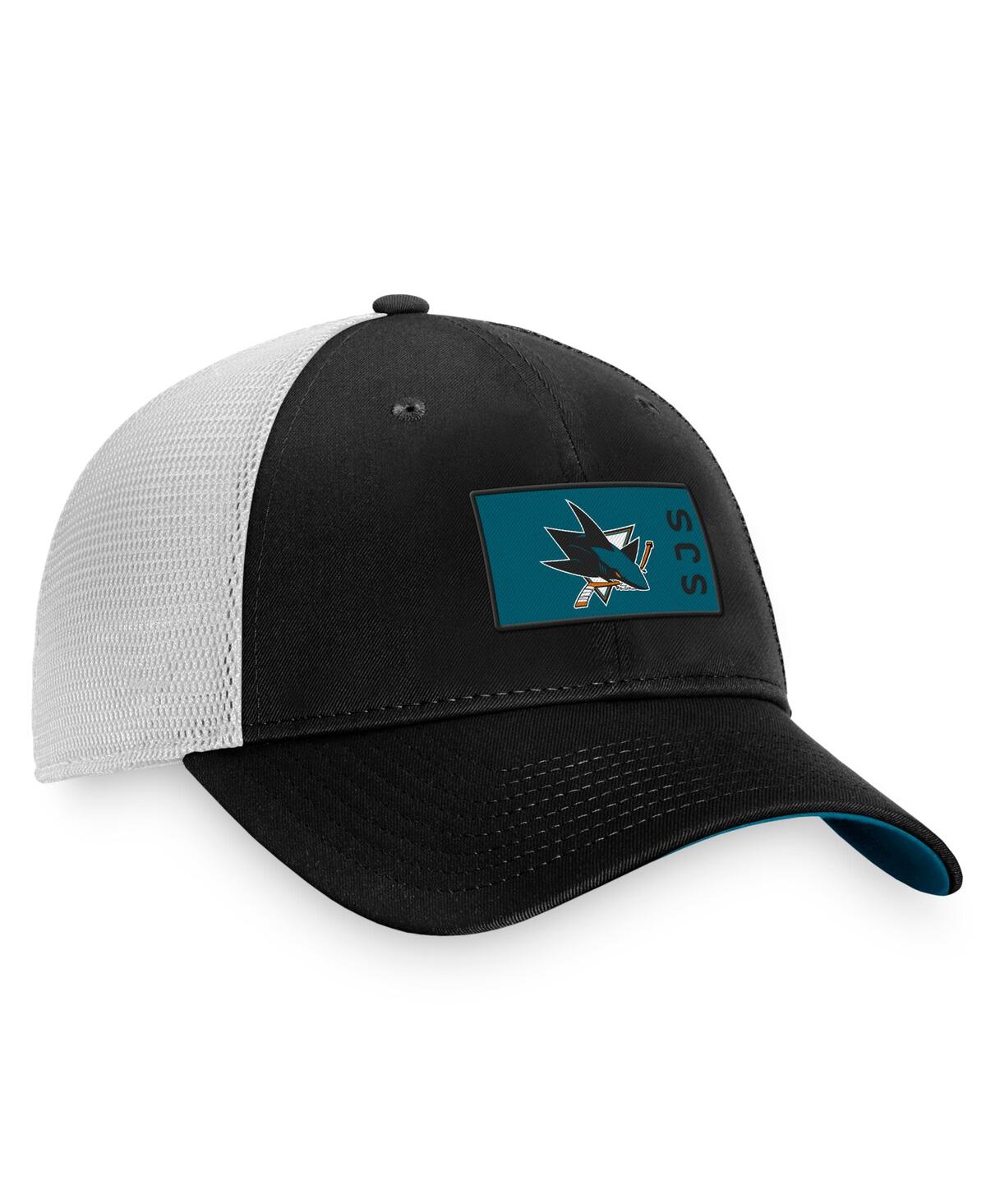 Shop Fanatics Men's  Black, White San Jose Sharks Authentic Pro Rink Trucker Snapback Hat In Black,white