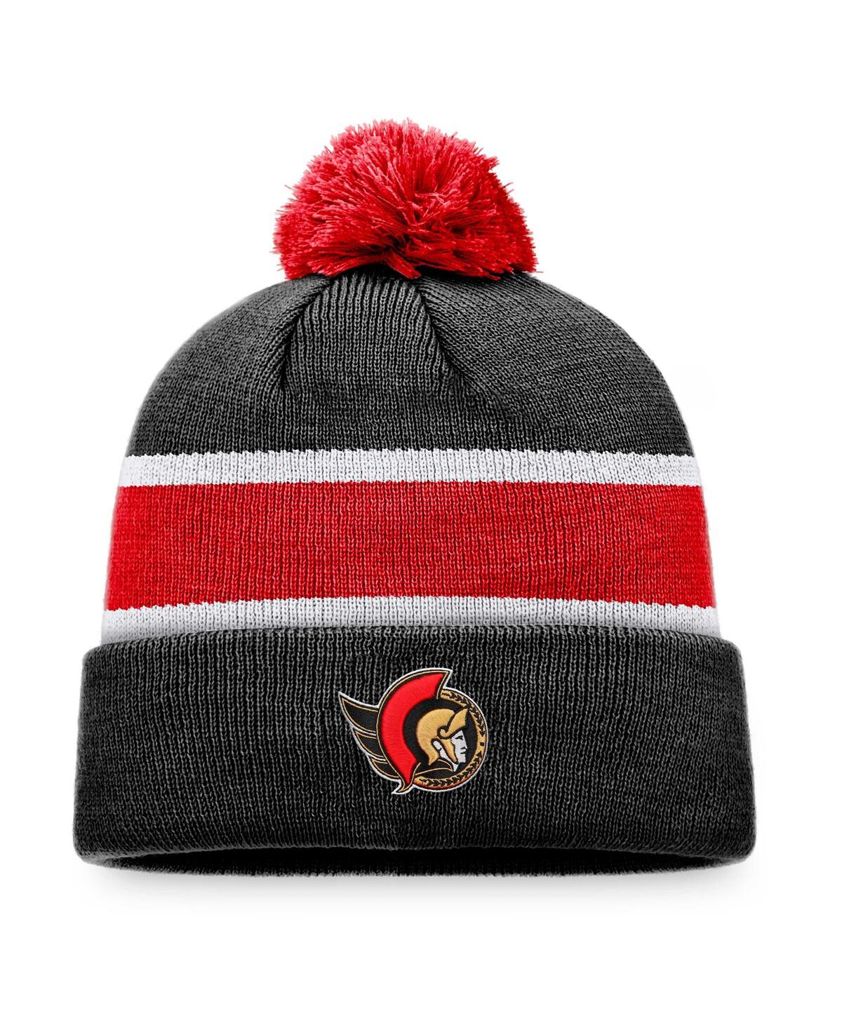 Shop Fanatics Men's  Black, Red Ottawa Senators Breakaway Cuffed Knit Hat With Pom In Black,red