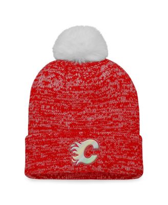 Women's Red Calgary Flames Glimmer Cuffed Knit Hat with Pom