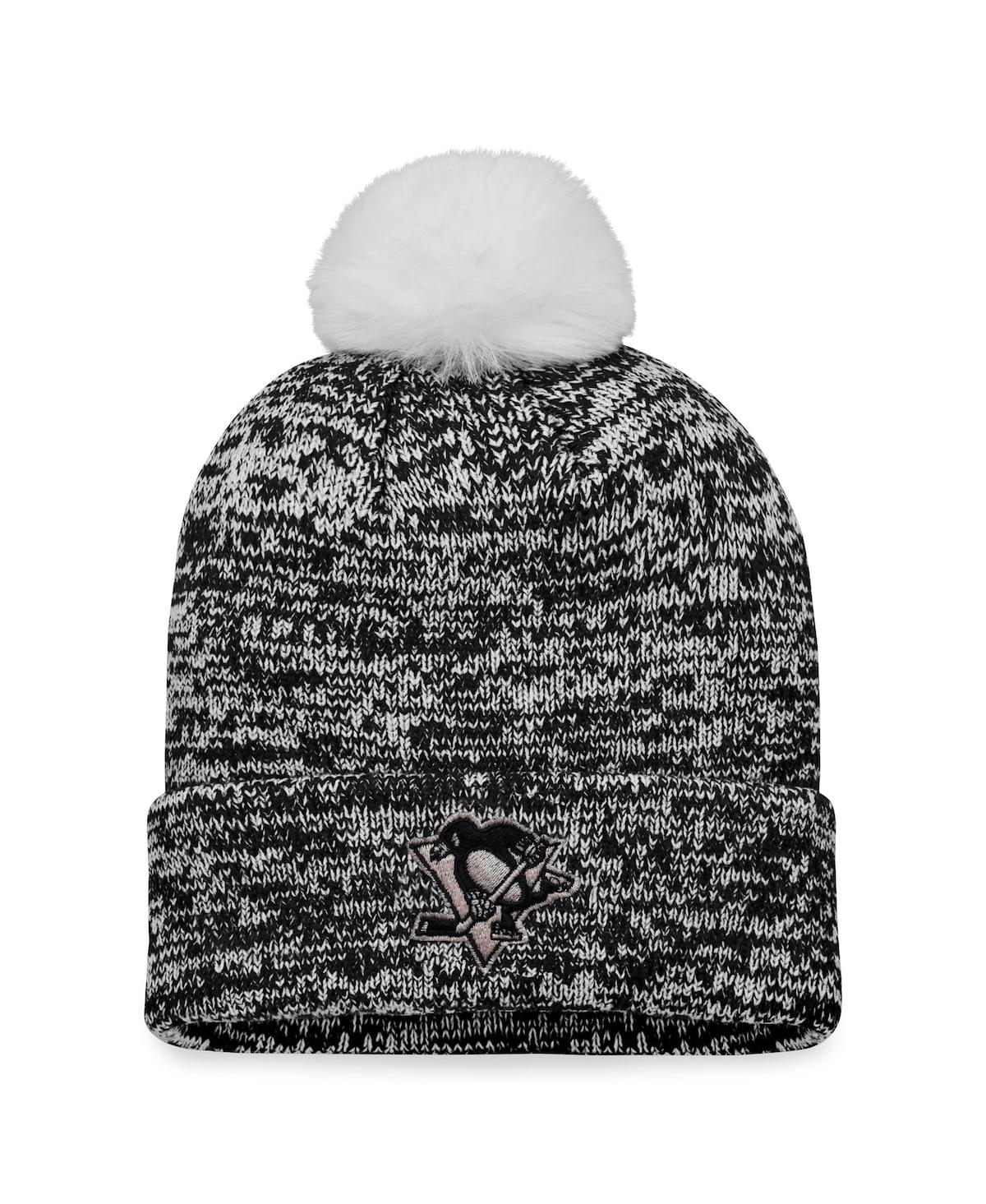 Shop Fanatics Women's  Black Pittsburgh Penguins Glimmer Cuffed Knit Hat With Pom