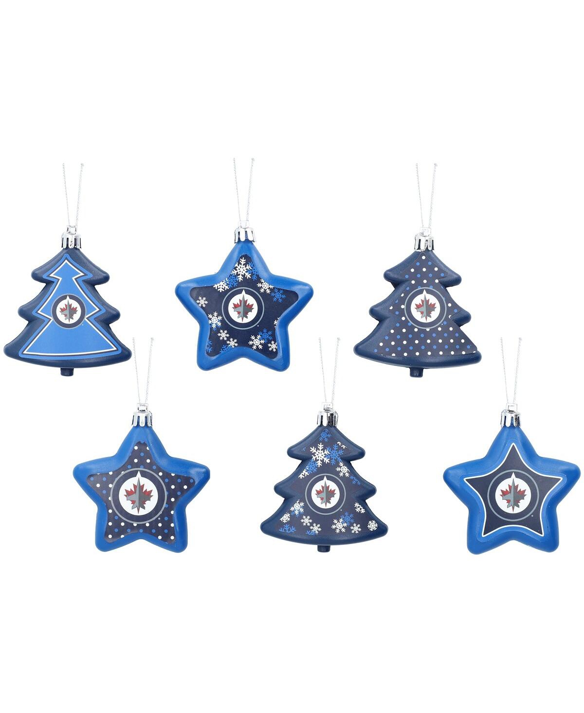 Foco Winnipeg Jets 3'' X 3'' Six-pack Shatterproof Tree And Star Ornament Set In Blue,black