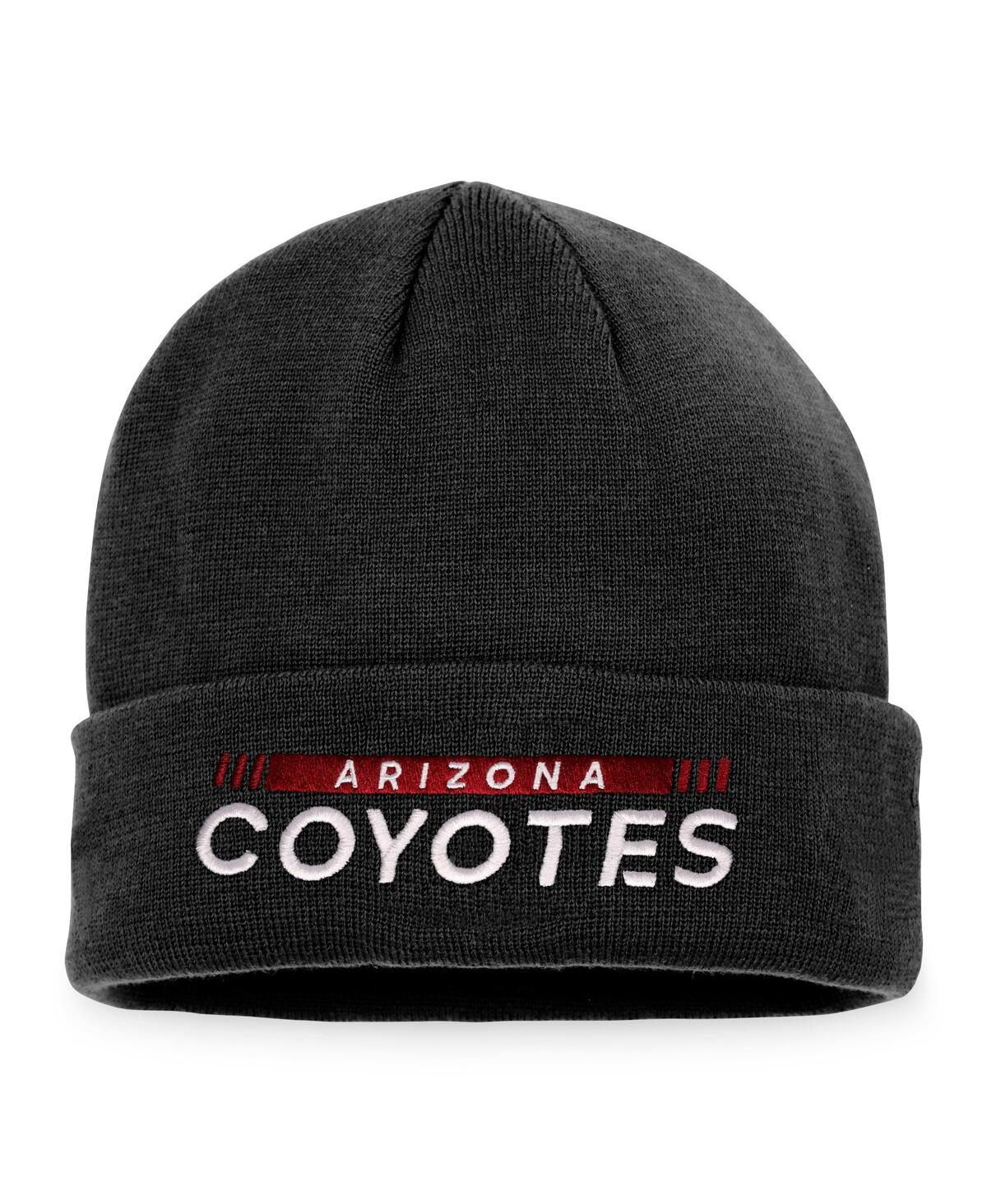 Shop Fanatics Men's  Black Arizona Coyotes Authentic Pro Rink Cuffed Knit Hat