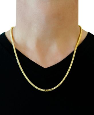 Polished Square Wheat 24" Chain Necklace (3mm) in 14k Gold
