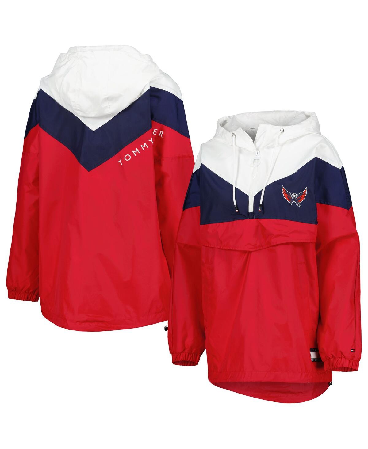 Shop Tommy Hilfiger Women's  Navy, Red Washington Capitals Staci Half-zip Windbreaker Jacket In Navy,red