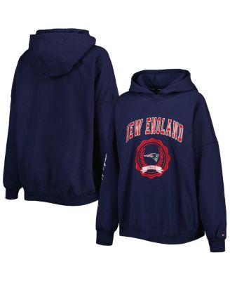 Women's Navy New England Patriots Becca Drop Shoulder Pullover Hoodie