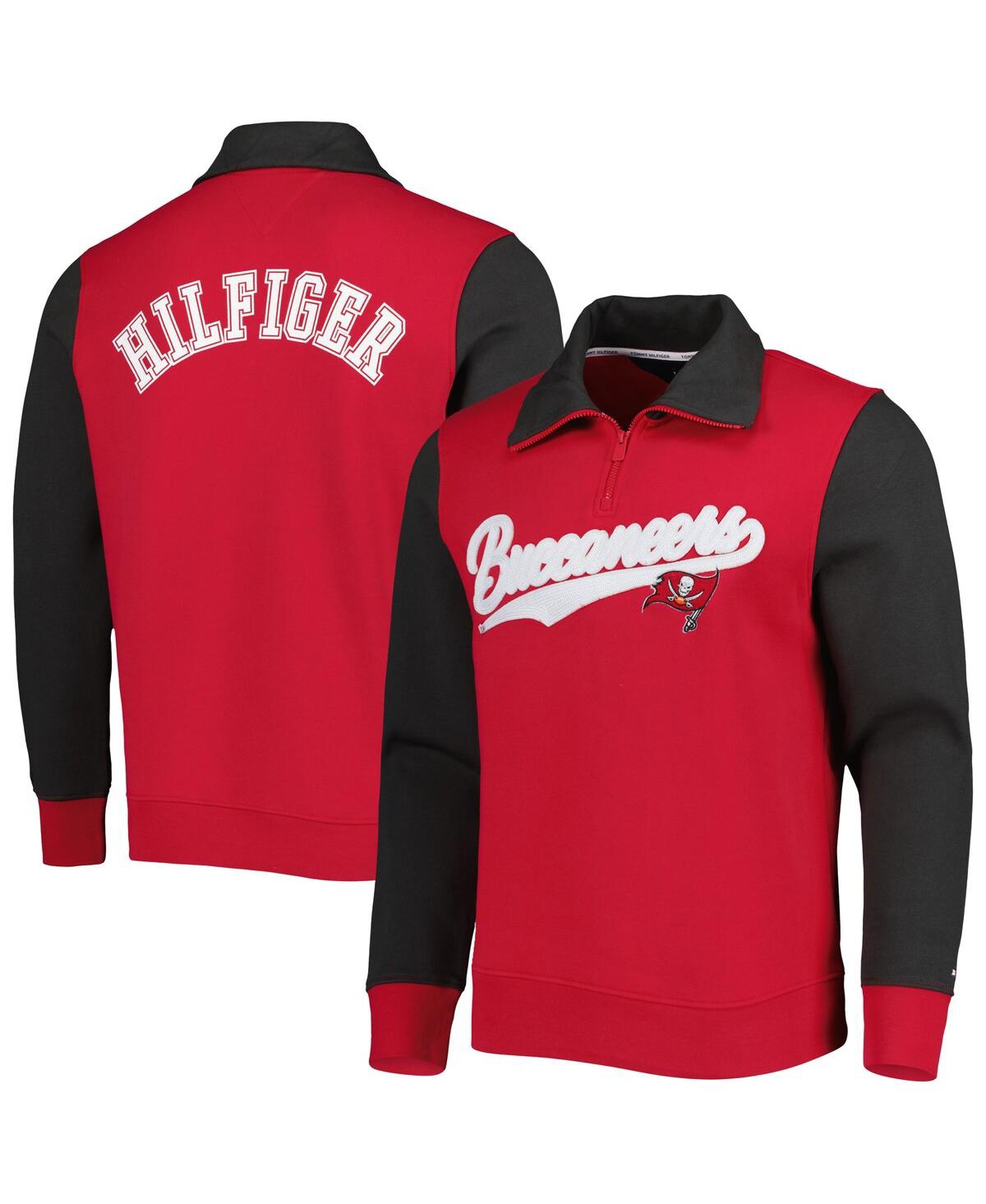 Tommy Hilfiger Red/pewter Tampa Bay Buccaneers Aiden Quarter-zip Sweatshirt In Red,pewter
