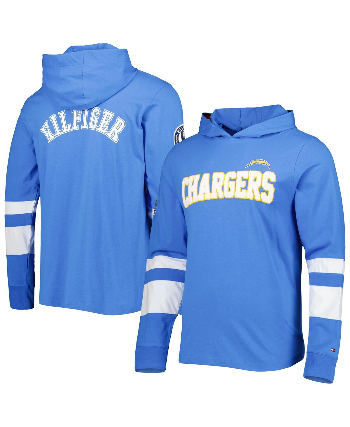 Shop Tommy Hilfiger Men's  Powder Blue, White Los Angeles Chargers Alex Long Sleeve Hoodie T-shirt In Powder Blue,white