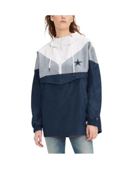 Женские худи Tommy Hilfiger Women's White, Navy Dallas Cowboys Staci Half-Zip Windbreaker Jacket