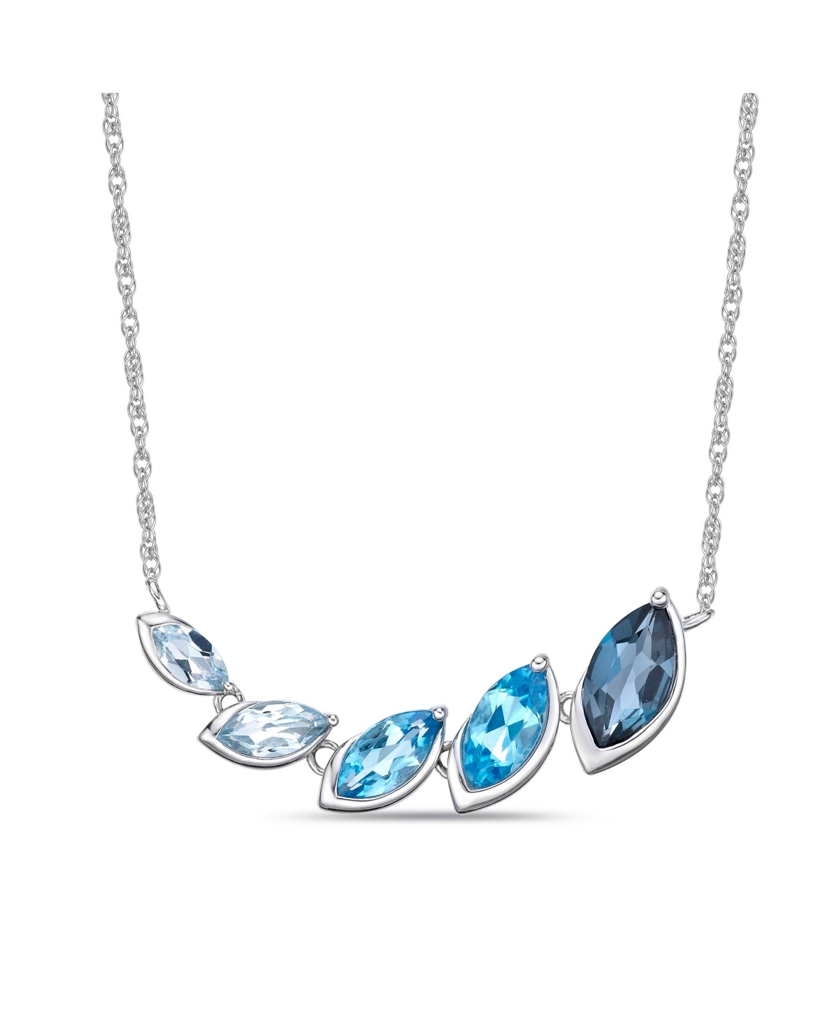 Sterling Silver Elegant Ombre Blue Topaz Marquise Bezel Set East West Pendant Featuring Sky, Swiss and London Blues Necklace - Blue Topaz