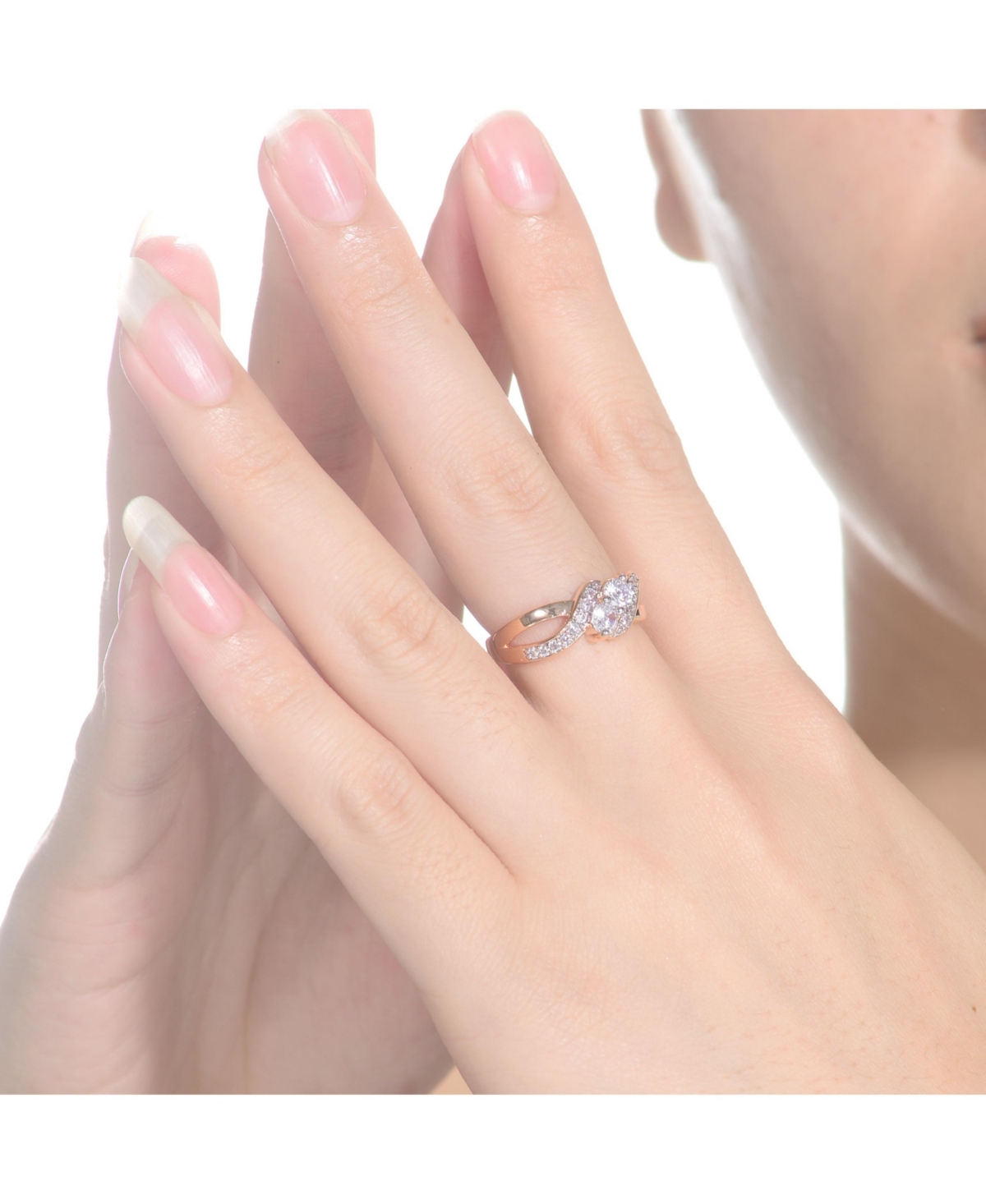 Genevive Sterling Silver White Cubic Zirconia Infinity-Inspired Rose Gold Plated Silver Ring - Two-Tone