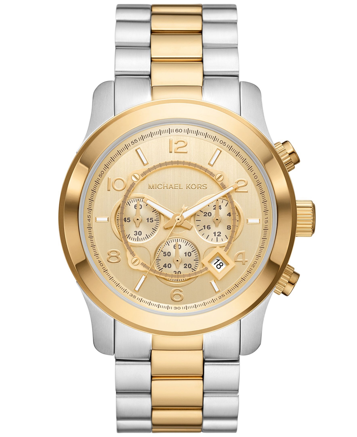 Michael Kors Unisex Runway Chronograph Two-tone Stainless Steel Bracelet Watch, 45mm In Two Tone  / Gold / Gold Tone