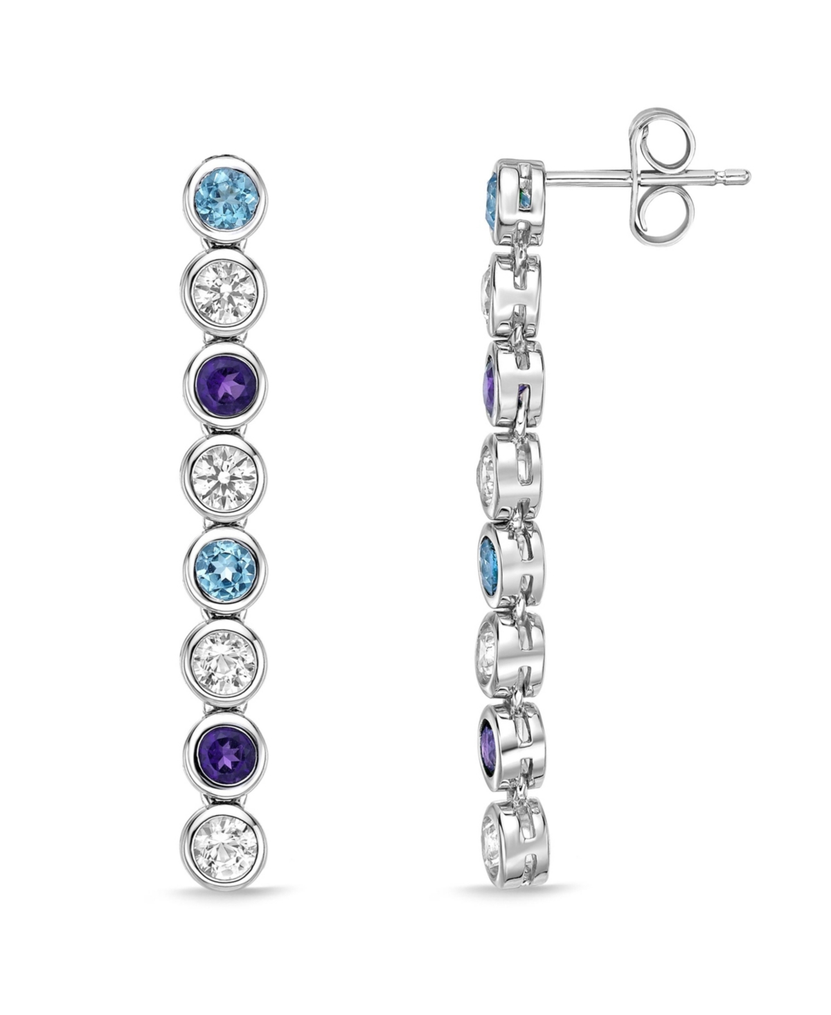 Multi-Gemstone Bezel Drop Earrings in Sterling Silver - Multi-Gemstone