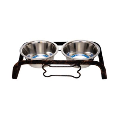 Rustic Dog Bone Elevated Feeder with 2 Stainless Steel Bowls (2 qts Each)