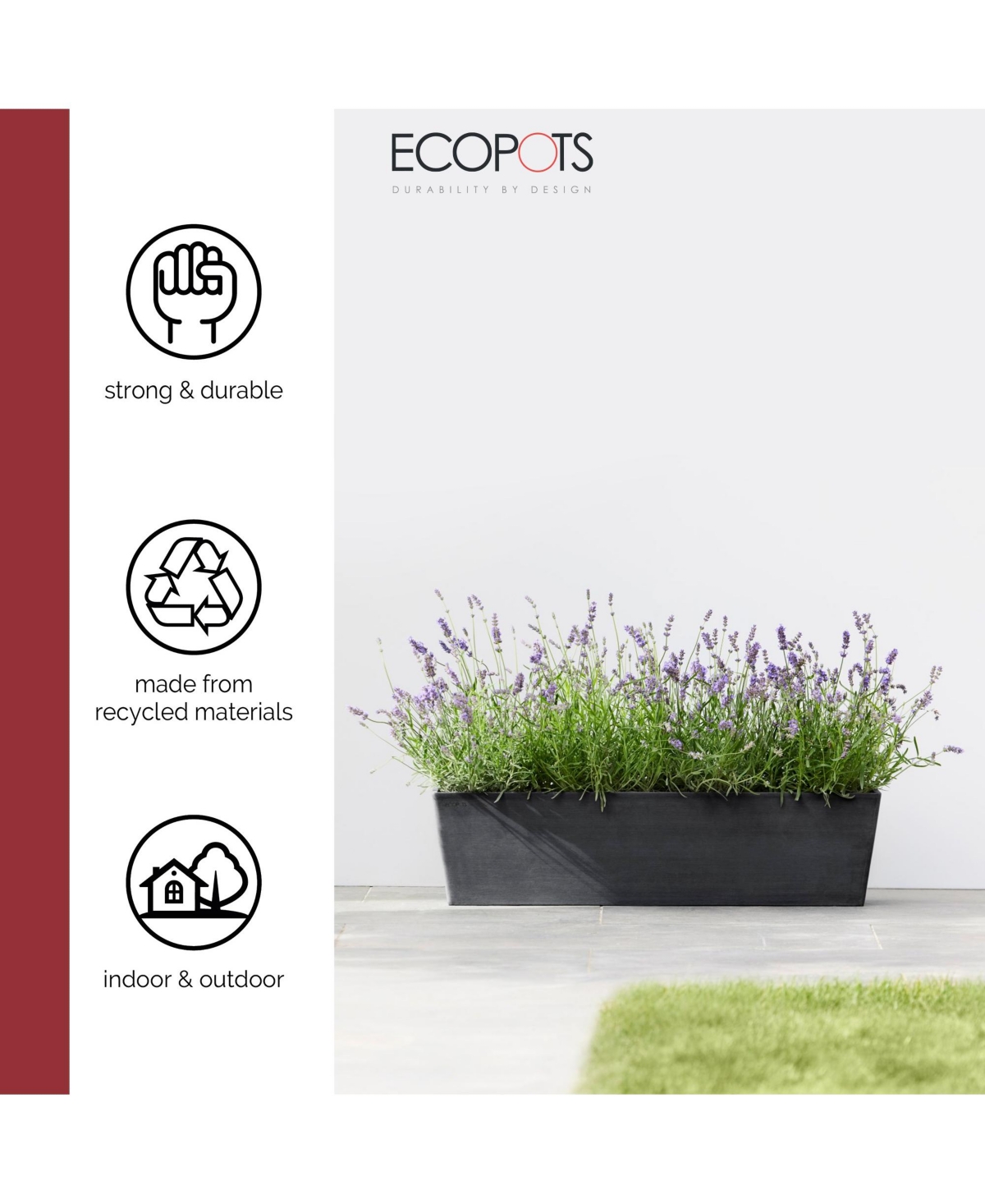 Ecopots Bruges Indoor and Outdoor Modern Flower Pot Planter
