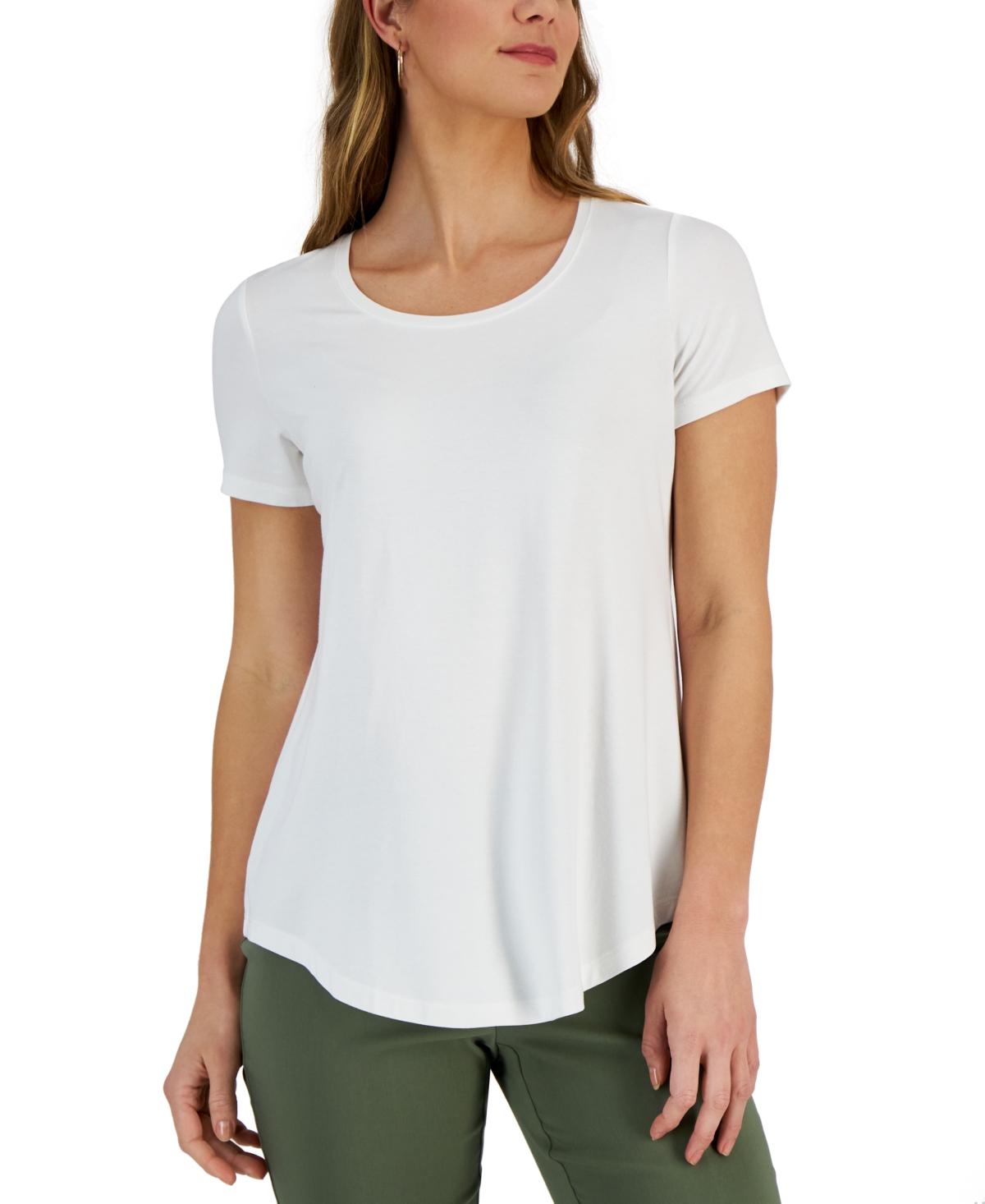 Women's Short Sleeve Scoop-Neck T-Shirt, Created for Macy's - Deep Black