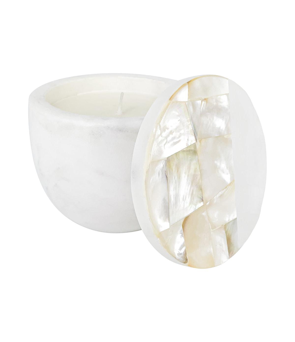 ANAYA HOME WHITE MOTHER OF PEARL LEMONGRASS MARBLE CANDLE