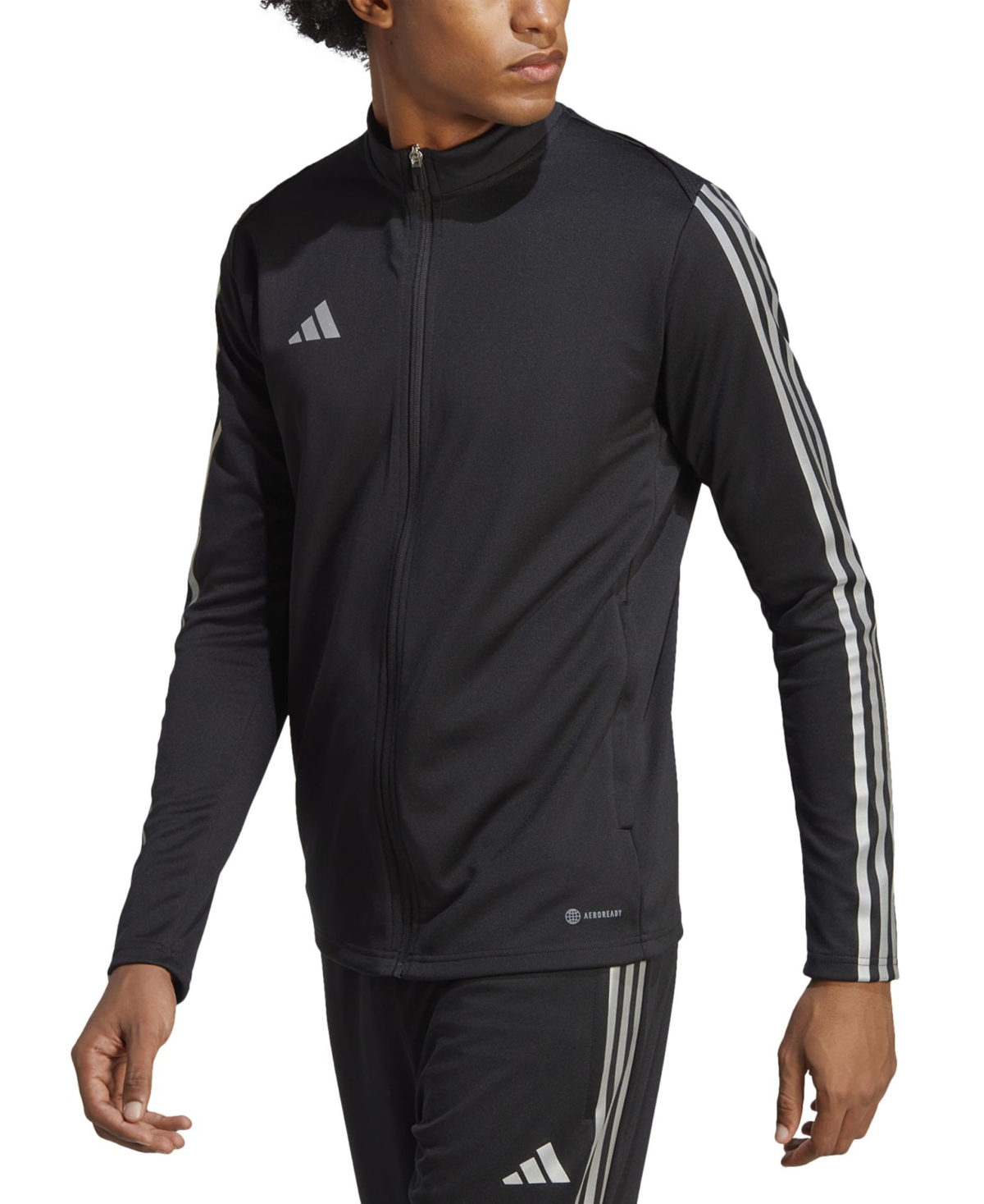 Adidas Originals Tiro 23 Slim Fit Reflective Zip-front Three-stripe Training Jacket In Black,silver