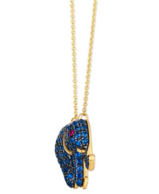 Blueberry Sapphire (1-5/8 ct. t.w.) & Passion Ruby Accent Elephant Pendant Necklace in 14k Gold, 18" + 2" extender