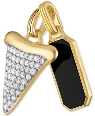 2-Pc. Set Onyx Dog Tag & Cubic Zirconia Pav&eacute; Shark Tooth Amulet Pendants in 14k Gold-Plated Sterling Silver, Created for Macy's