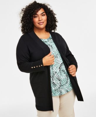 JM Collection - Plus Size Open-Front Long-Sleeve Cardigan