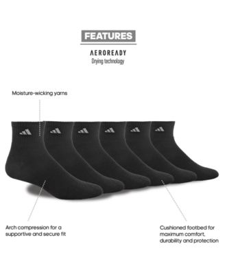 adidas Men's Cushioned Quarter Extended Size Socks, 6-Pack