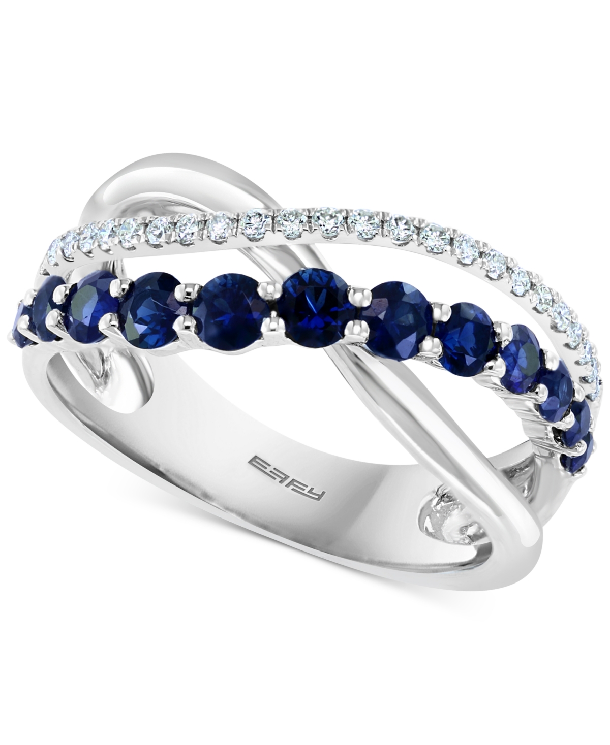 Effy Collection Effy Sapphire (1-1/10 Ct. T.w.) & Diamond (1/5 Ct. T.w.) Crossover Ring In 14k White Gold