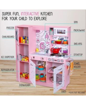 Kitchen Set for Kids, Wooden Pretend Play Kitchen Set, Pink