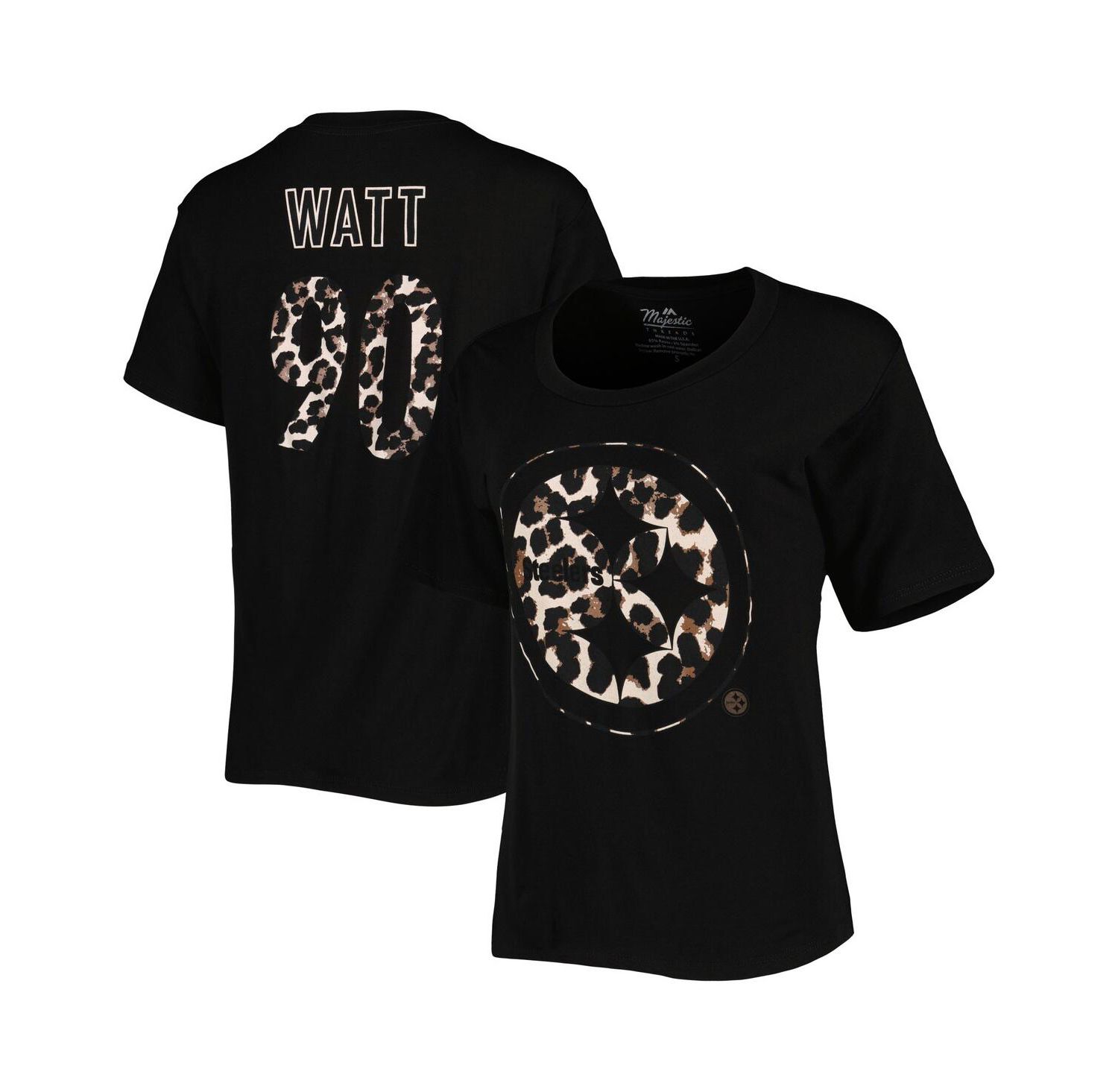 Women's Threads T.J. Watt Black Pittsburgh Steelers Leopard Player Name and Number Tri-Blend T-shirt