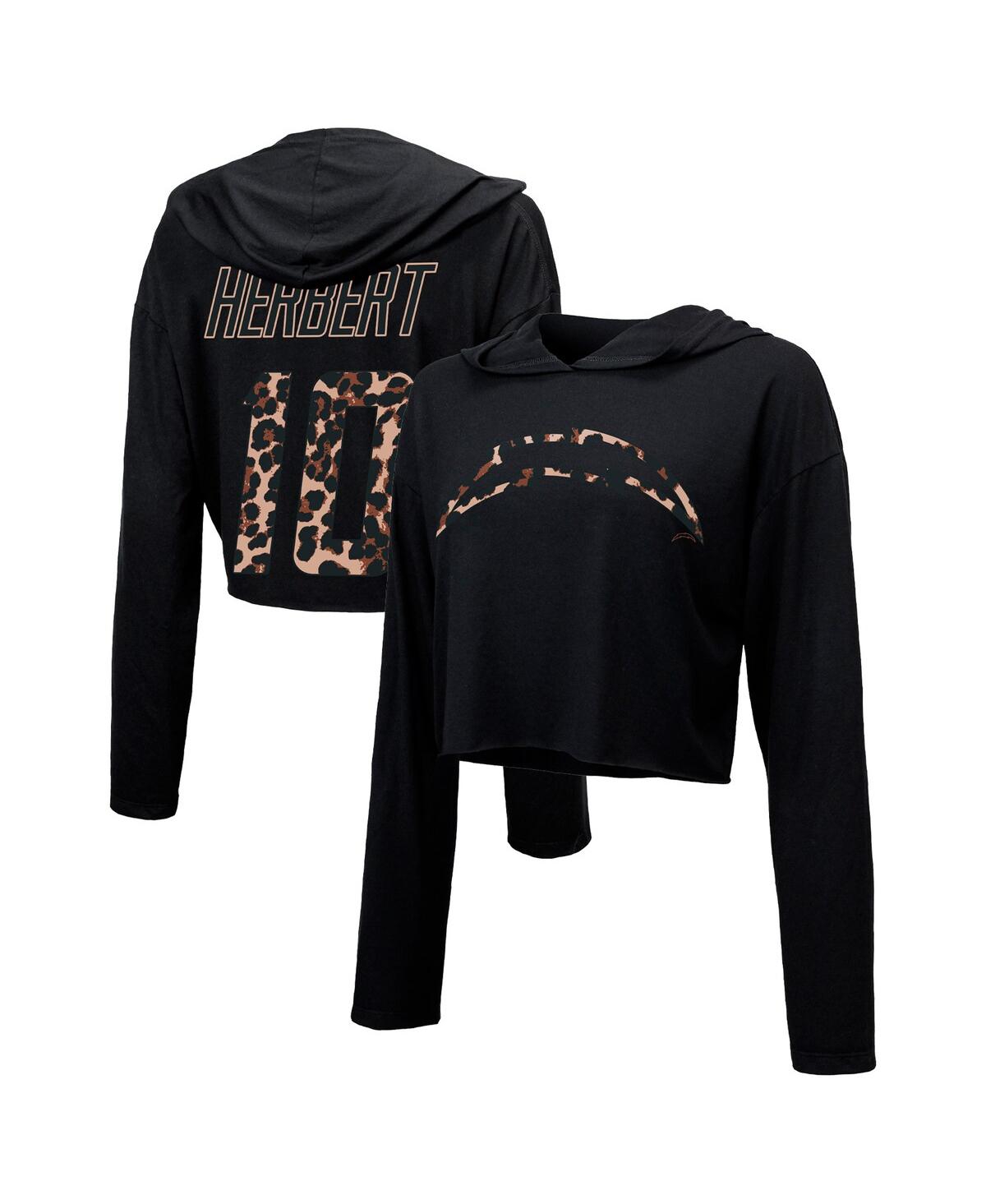 MAJESTIC WOMEN'S MAJESTIC THREADS JUSTIN HERBERT BLACK LOS ANGELES CHARGERS LEOPARD PLAYER NAME AND NUMBER LO