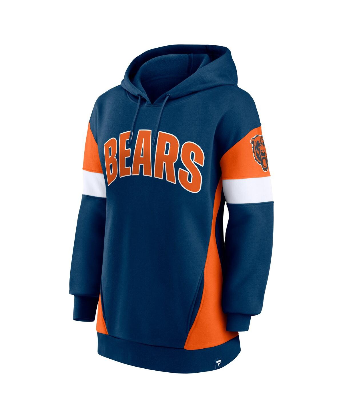 Fanatics Women's  Navy, Orange Chicago Bears Lock It Down Pullover Hoodie In Navy,orange
