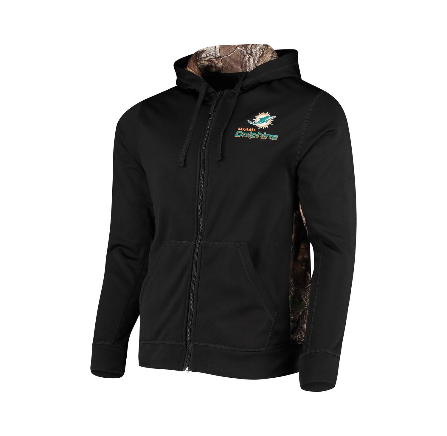 Men's Black, Realtree Camo Miami Dolphins Decoy Tech Fleece Full-Zip Hoodie