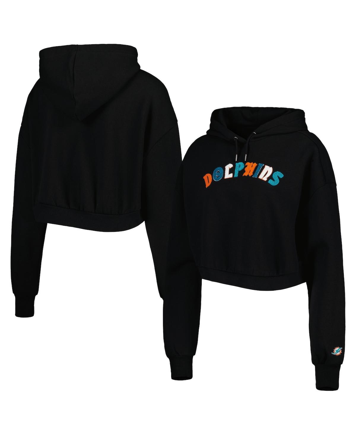 THE WILD COLLECTIVE WOMEN'S THE WILD COLLECTIVE BLACK MIAMI DOLPHINS CROPPED PULLOVER HOODIE