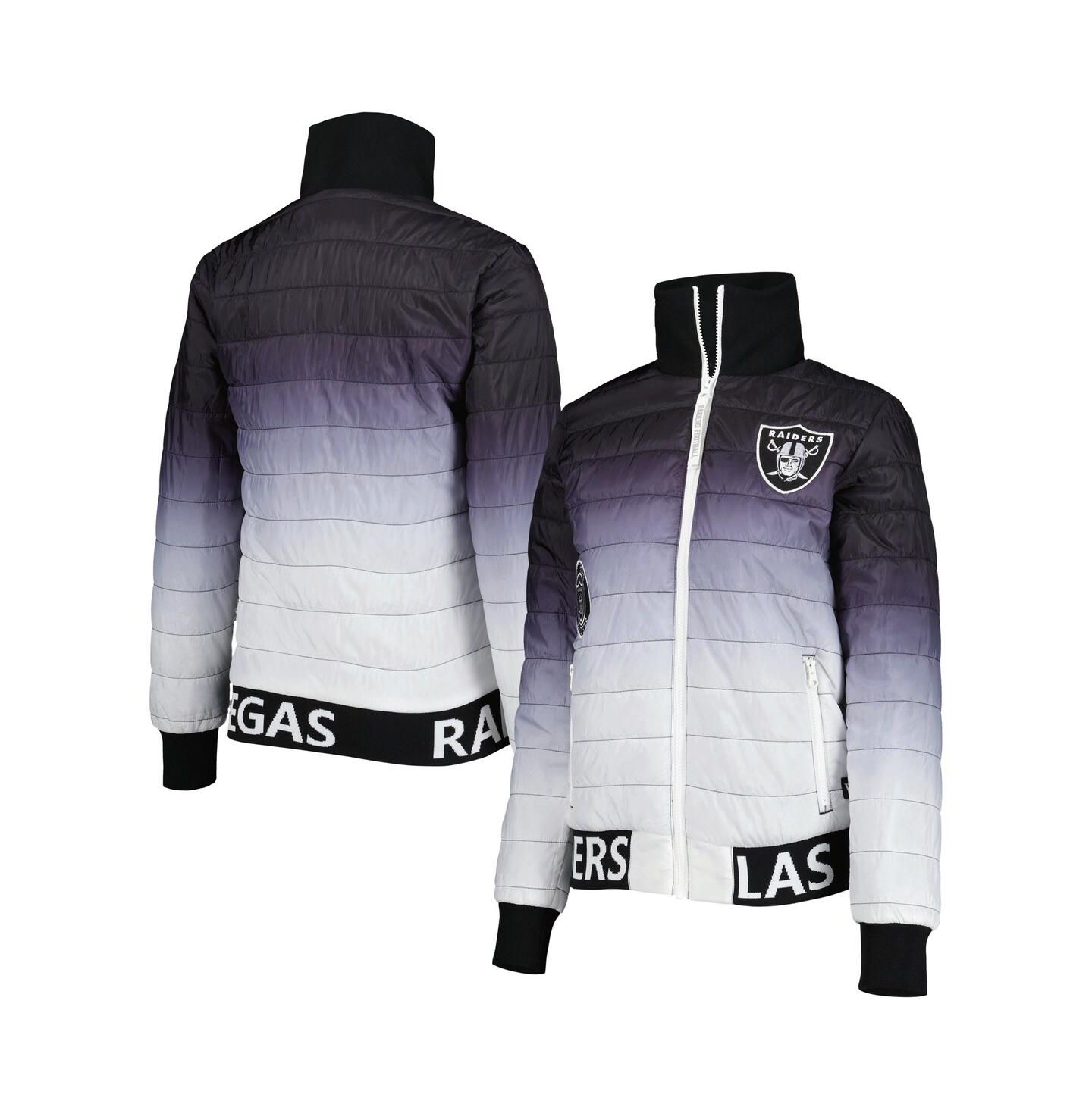 Женская куртка The Wild Collective Black, Silver Las Vegas Raiders Color Block Full-Zip Puffer — фото 1