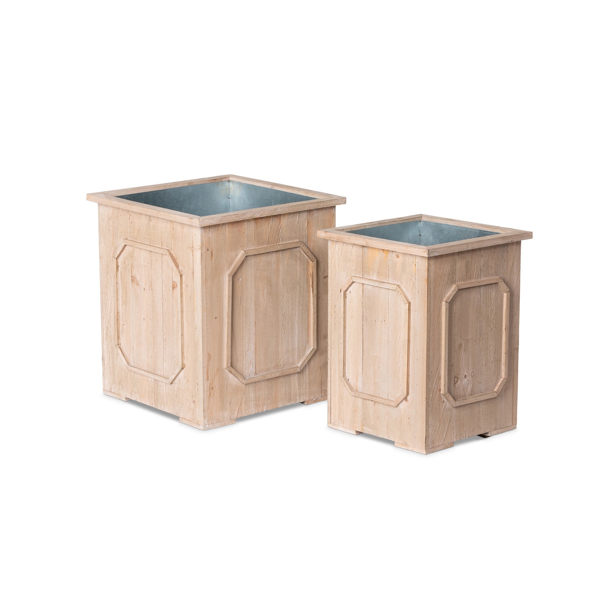Reclaimed Wood Medallion Planters Set of 2/tin liners - Natural