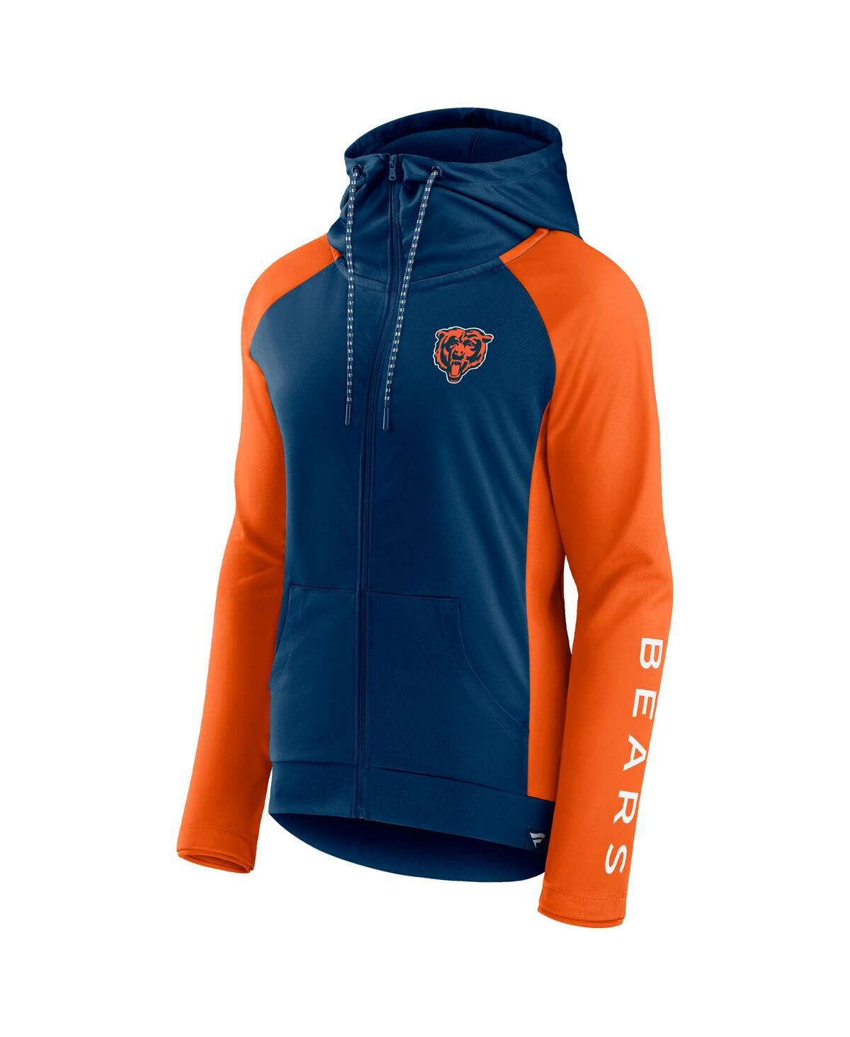 Shop Fanatics Women's  Navy, Orange Chicago Bears End Around Raglan Full-zip Hoodie In Navy,orange