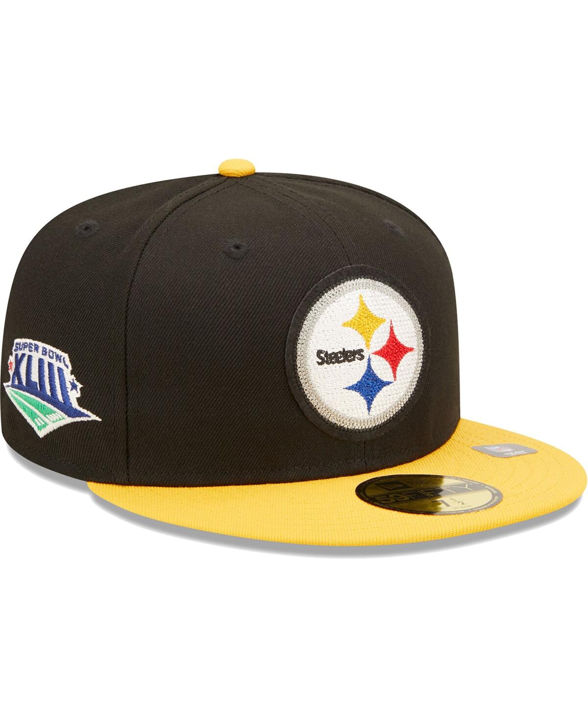 Shop New Era Men's  Black, Gold Pittsburgh Steelers Super Bowl Xliii Letterman 59fifty Fitted Hat In Black,gold