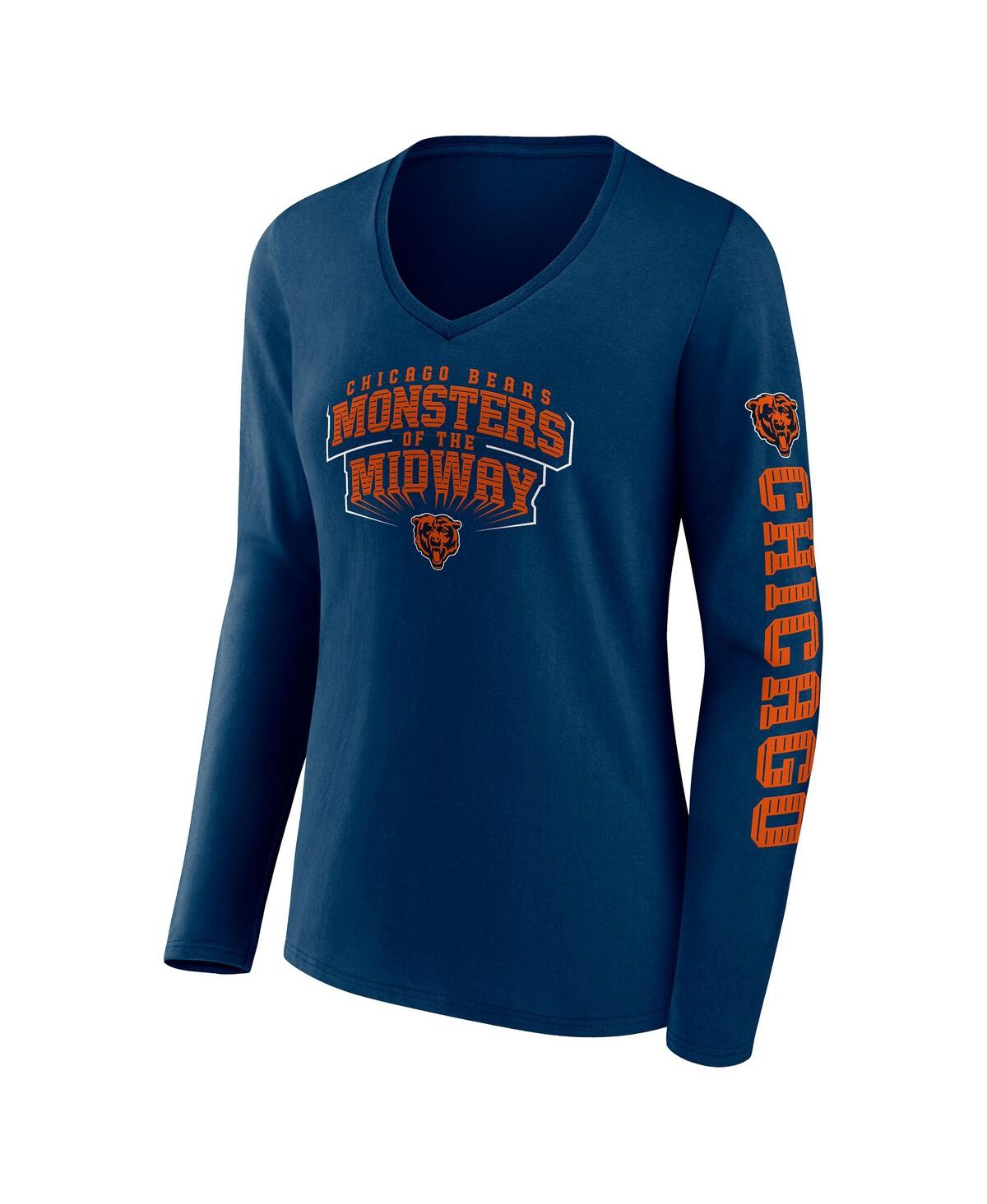 Fanatics Branded Navy Chicago Bears Hometown Sweep Long Sleeve V-neck T-shirt In Navy
