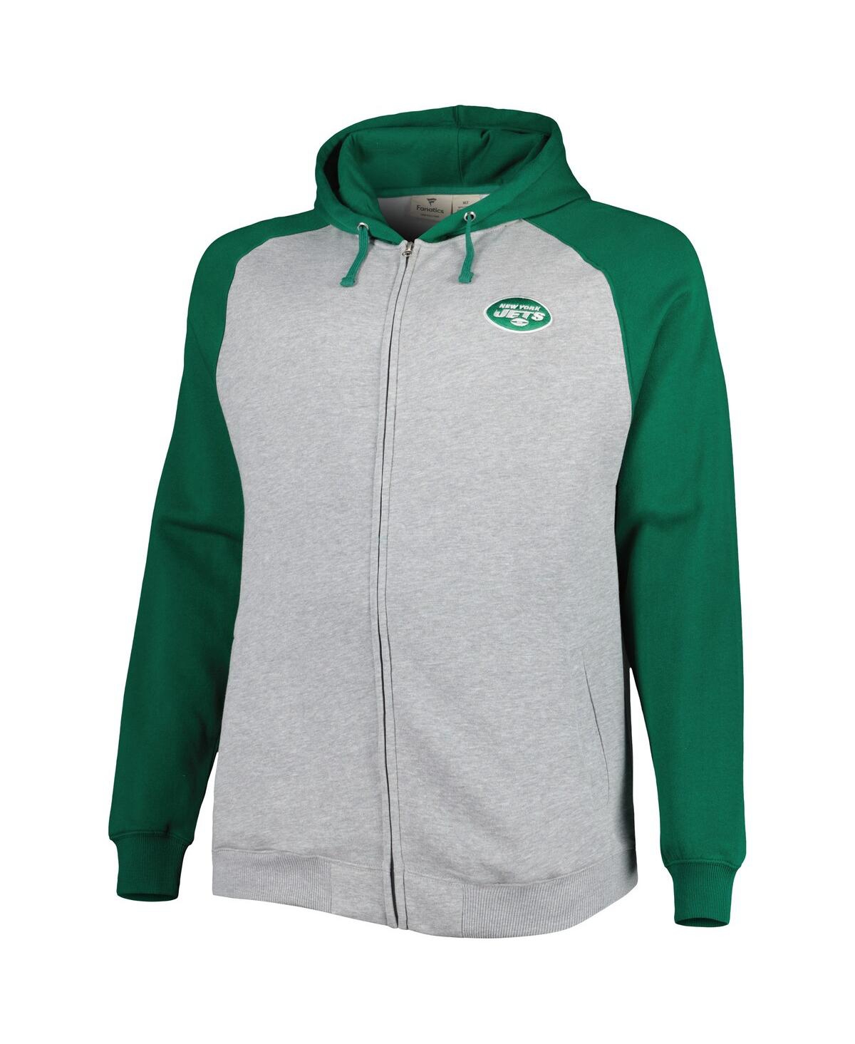 Shop Profile Men's Heather Gray New York Jets Big And Tall Fleece Raglan Full-zip Hoodie Jacket