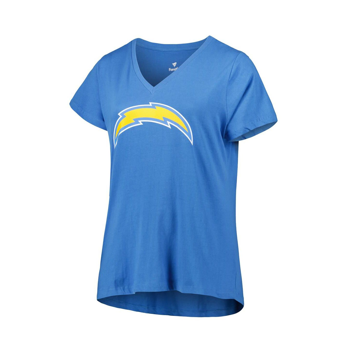 Женская футболка Fanatics Justin Herbert Powder Blue Los Angeles Chargers Plus Size Player Name and Number V-Neck — фото 3