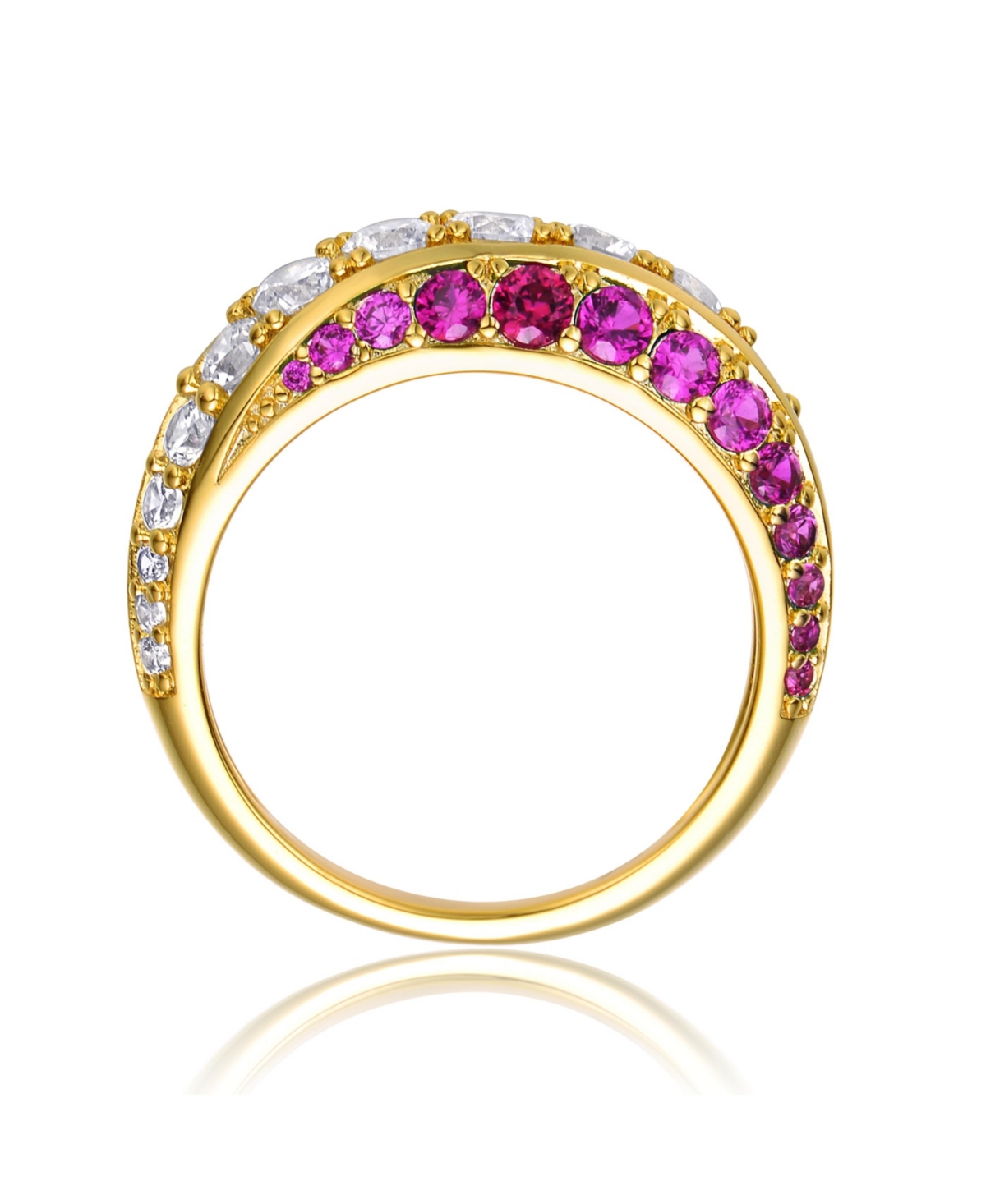 Genevive Sterling Silver 14K Gold Plated and Green Cubic Zirconia Cocktail Ring