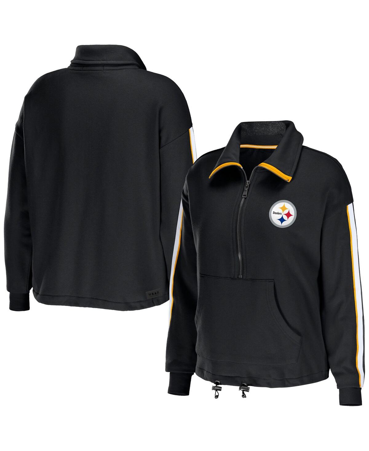 Women's Wear by Erin AndrewsPittsburgh Steelers Logo Stripe Half-Zip Top - Black