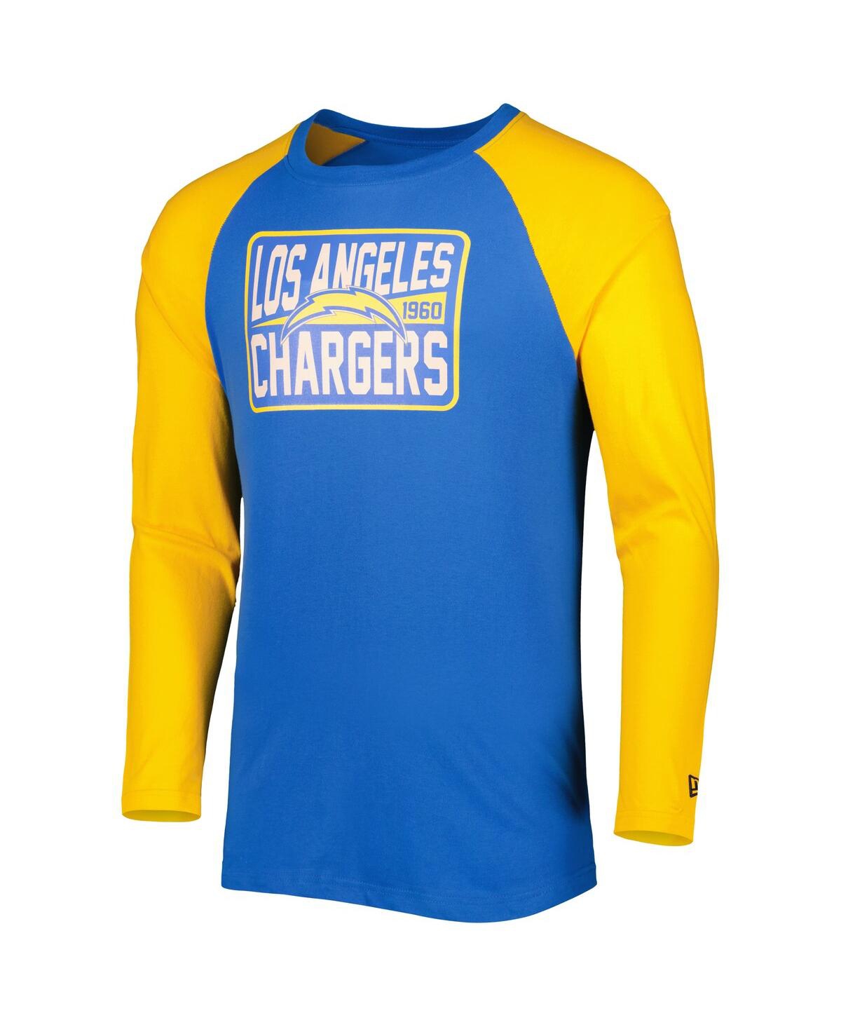 NEW ERA MEN'S NEW ERA POWDER BLUE LOS ANGELES CHARGERS CURRENT RAGLAN LONG SLEEVE T-SHIRT 