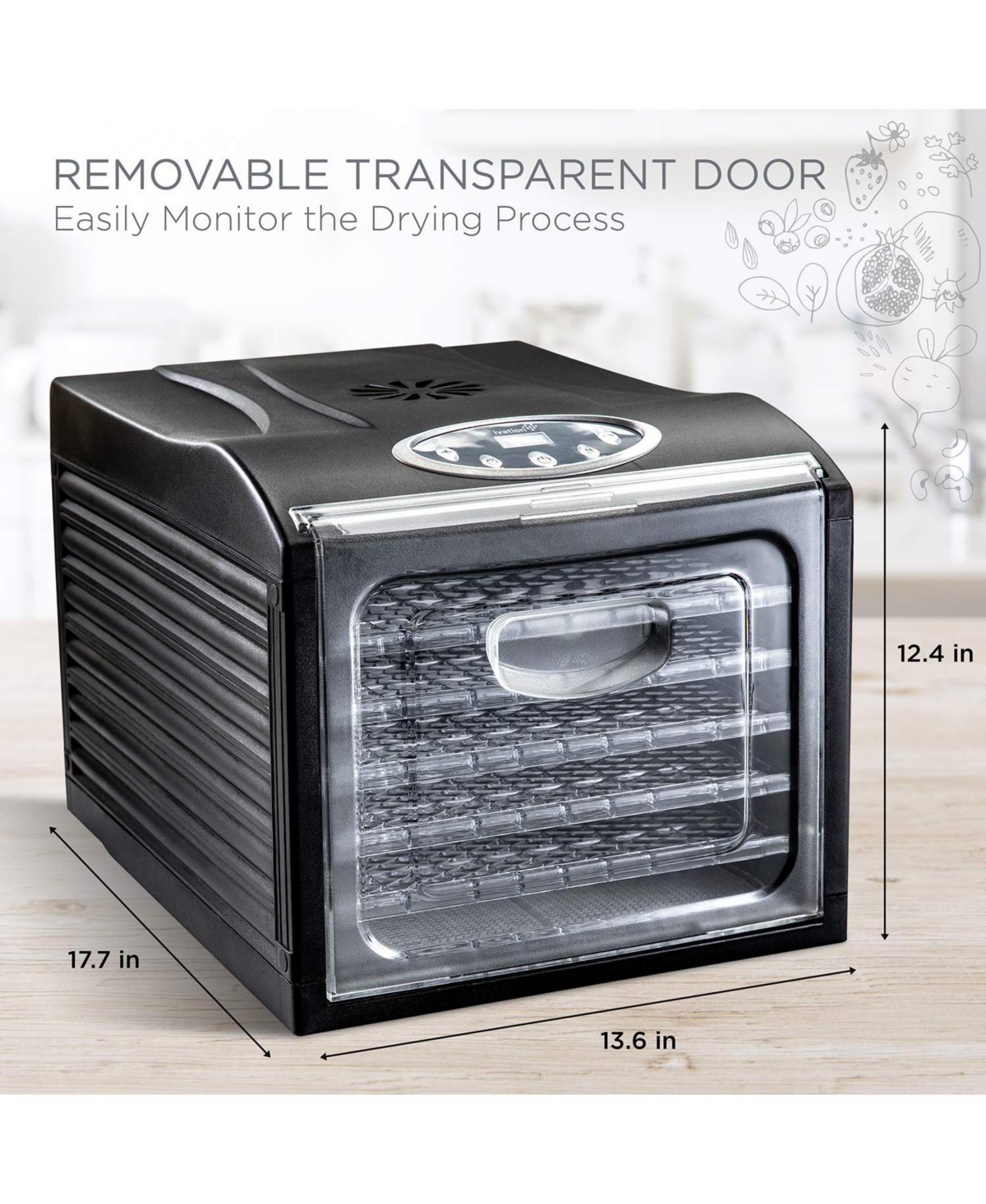 Ivation 6 Plastic Tray Food Dehydrator for Snacks, Jerky, and More