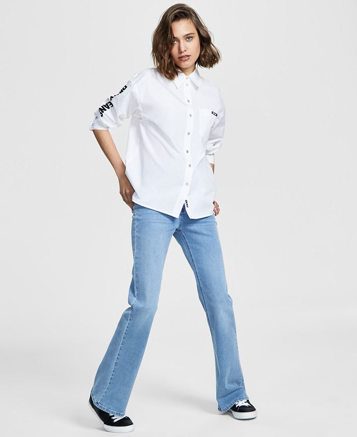 Dkny Jeans Women's Cotton Embroidered-Logo Shirt