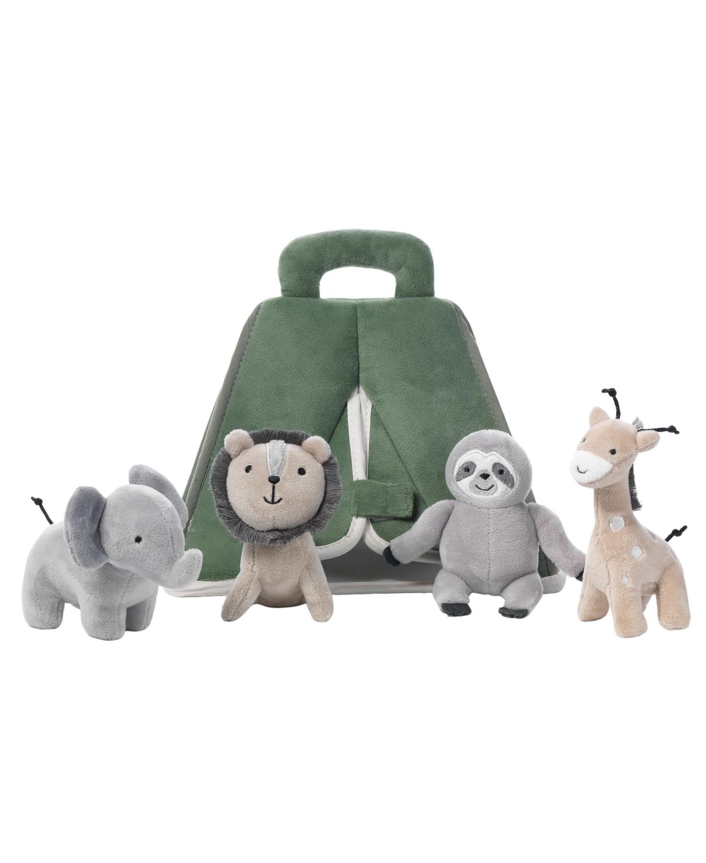 Детские мягкие игрушки Lambs & Ivy Safari Interactive Plush Tent with Stuffed Animals, 5-Piece Set, цвет: Зелёный — фото 3