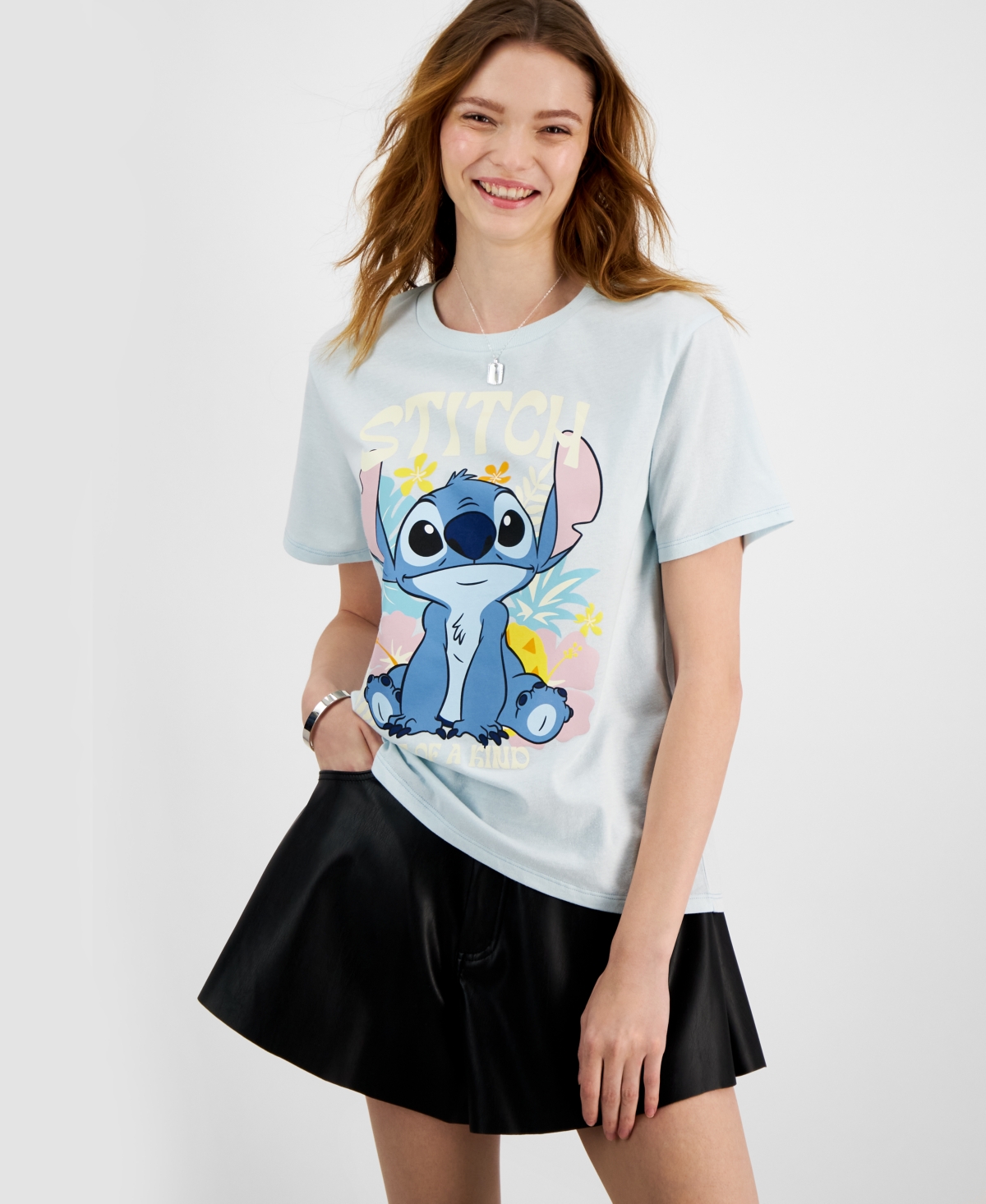 Disney Juniors' Crewneck Graphic Stitch Positivity T-shirt In White