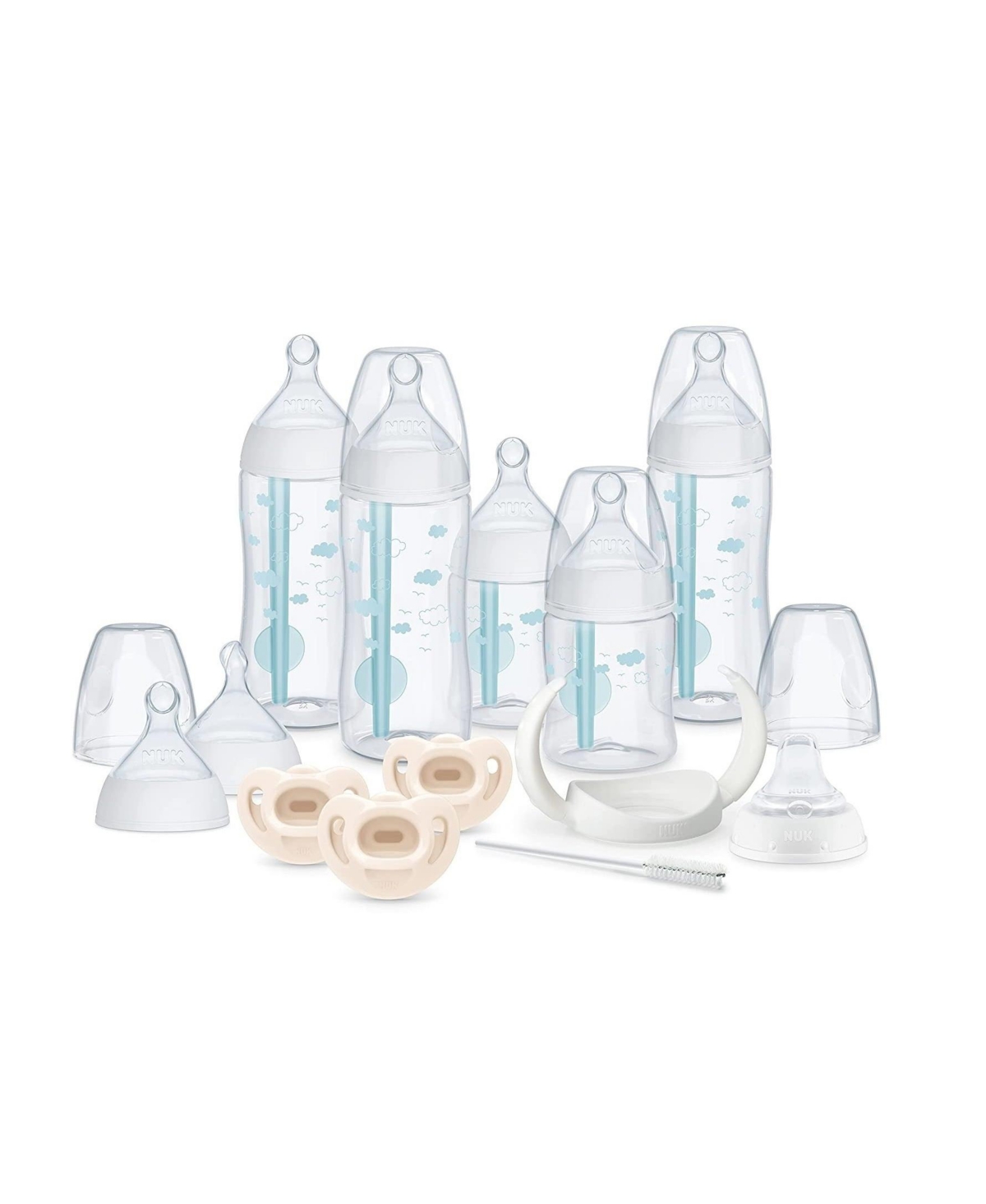 Nuk 14 Piece Smooth Flow Pro Anti Colic Bottle, Pacifier & Cup Newborn Set In White
